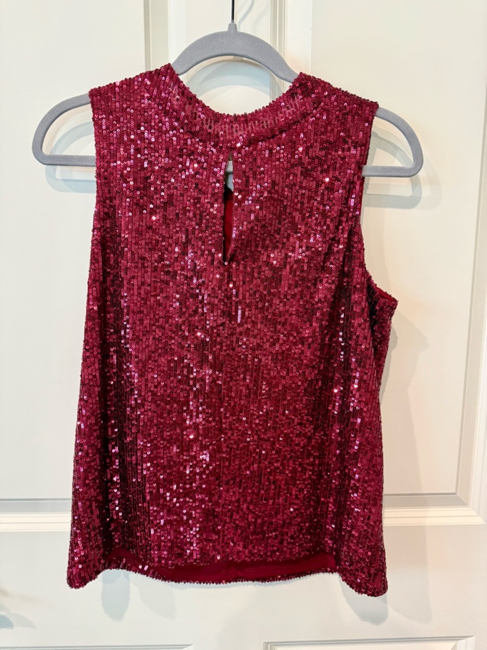 Calvin Klein Wine Sequin Sleeveless Top, petite large.